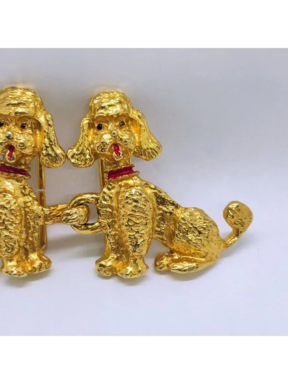 Vtg 1973 Designer Signed Mimi di N Double Poodle Dog Belt Buckle Gold Tone